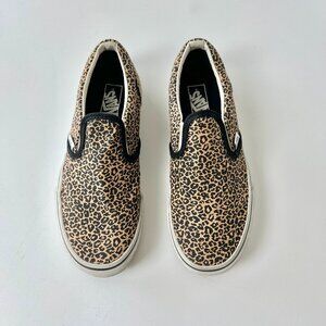 Girls 4.5 Brown Leopard Cheetah Slip On Vans Shoes